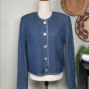 Double D Ranchwear Embroidered Jacket Blue Western Concho Shoulder Pads Medium